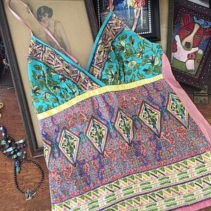 Beaded Silk Boho Cami -Hale Bob -Festival Time! SMALL EUC